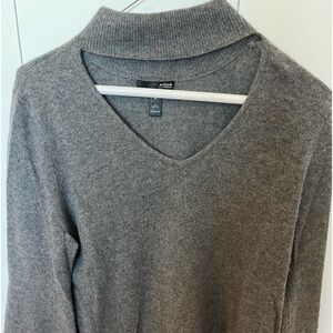 AQUA cashmere grey sweater with cut out at neck and gorgeous flowing long sleeve